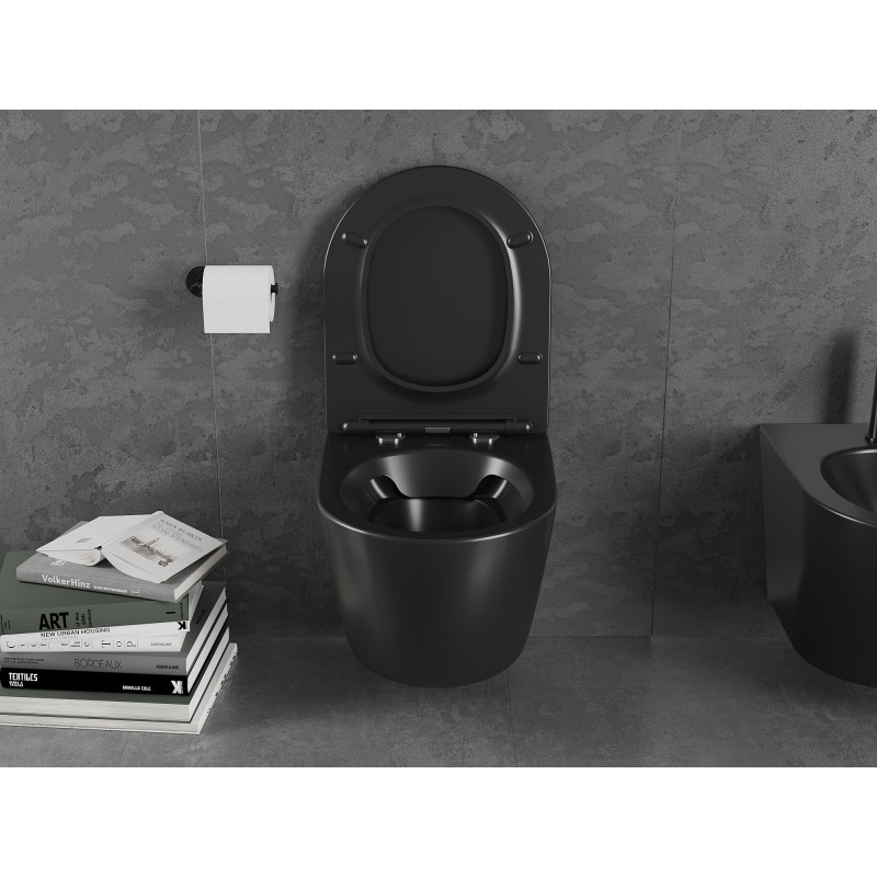 Mexen Lena WC-Schüssel Rimless mit langsam schließendem Slim-Sitz, Duroplast, schwarz matt - 30221085