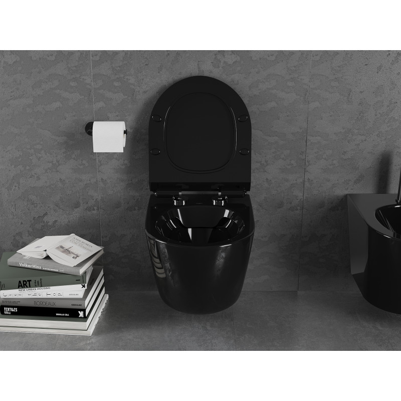 Mexen Lena WC-Schüssel Rimless mit Absenkautomatik Slim, Duroplast, Schwarz Glanz - 30224070