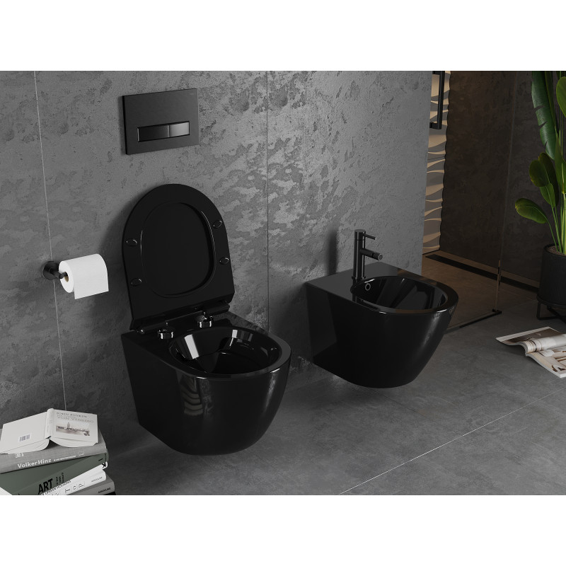 Mexen Lena WC-Schüssel Rimless mit Absenkautomatik Slim, Duroplast, Schwarz Glanz - 30224070