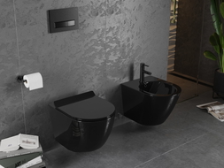 Mexen Lena WC-Schüssel Rimless mit Absenkautomatik Slim, Duroplast, Schwarz Glanz - 30224070