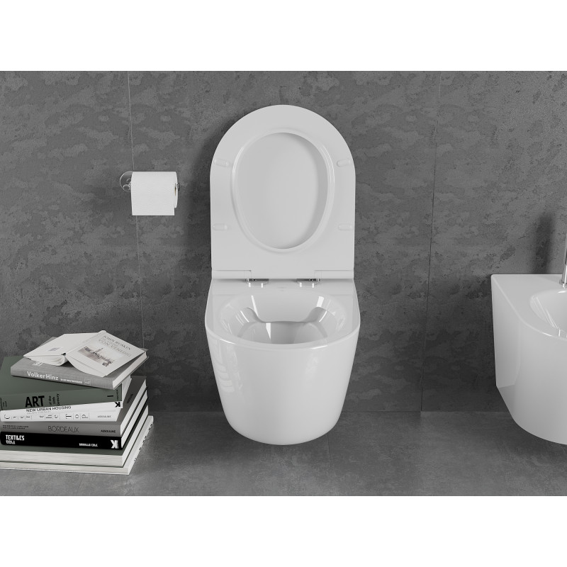 Mexen Lena WC-Schüssel Rimless mit Slim-Softclose-Sitz, Duroplast, Weiß Hochglanz - 30220500