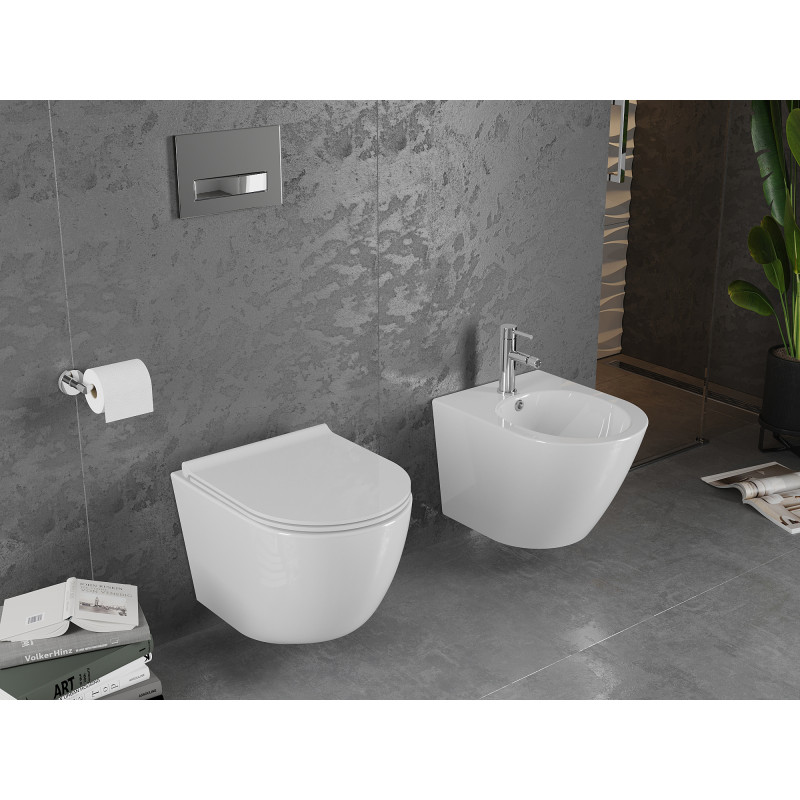 Mexen Lena WC-Schüssel Rimless mit Slim-Softclose-Sitz, Duroplast, Weiß Hochglanz - 30220500
