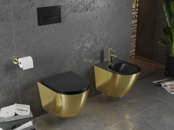 Mexen Lena WC-Schüssel Rimless mit Soft-Close-Slim-Deckel, Duroplast, Schwarz Matt/Gold - 30224076