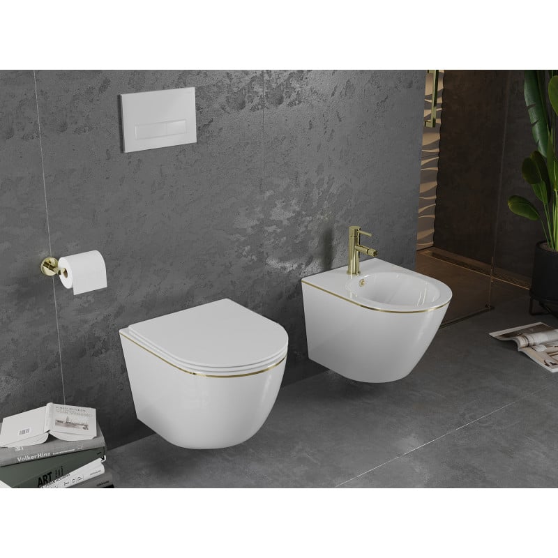 Mexen Lena WC-Schüssel Rimless mit softclose, Duroplast, weiß/goldene Linie - 30224005