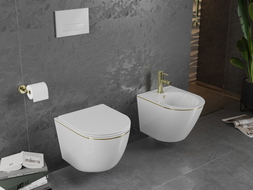 Mexen Lena WC-Schüssel Rimless mit langsam schließendem Slim-Sitz, Duroplast, weiß/goldene Linie - 30224005