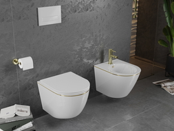 Mexen Lena WC-Schüssel Rimless mit softclose, Duroplast, weiß/goldene Linie - 30224005