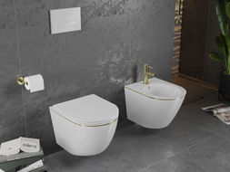 Mexen Lena WC-Schüssel Rimless mit softclose Slim-Sitz, Duroplast, weiß/goldene Linie - 30224005