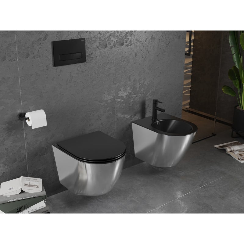 Mexen Lena WC-Schüssel Rimless mit Soft-Close Slim Sitz, Duroplast, Schwarz Matt/Silber - 30224074