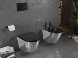 Mexen Lena WC-Schüssel Rimless mit Soft-Close Slim Sitz, Duroplast, Schwarz Matt/Silber - 30224074