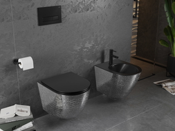Mexen Lena WC-Schüssel Rimless mit Absenkautomatik Slim, Duroplast, schwarz matt/silbernes Schuppenmuster - 30224072