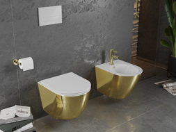 Mexen Lena WC-Schüssel Rimless mit Absenkautomatik Slim, Duroplast, weiß/gold - 30224006