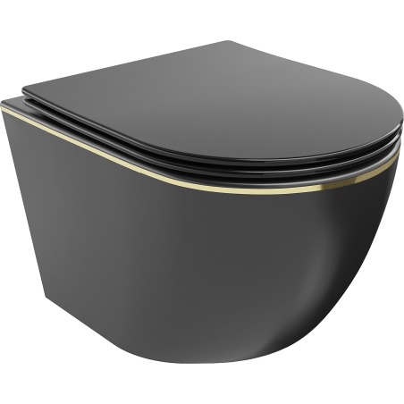 Mexen Lena WC-Schüssel Rimless mit Softclose-Slim-Sitz, Duroplast, Schwarz Matt/Goldene Linie - 30224075