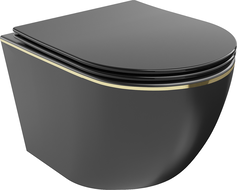Mexen Lena WC-Schale Rimless mit softschließendem Slim-Sitz, Duroplast, schwarz matt/goldene Linie - 30224075