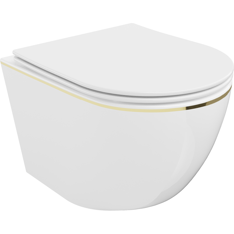 Mexen Lena WC-Schüssel Rimless mit softclose Slim-Sitz, Duroplast, weiß/goldene Linie - 30224005