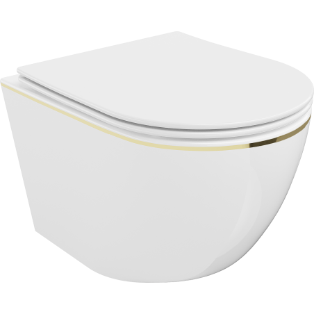 Mexen Lena WC-Schüssel Rimless mit softclose, Duroplast, weiß/goldene Linie - 30224005