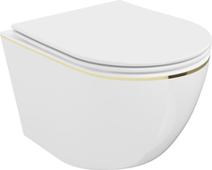 Mexen Lena WC-Schüssel Randlos mit slim Sitz und Absenk-Automatik, duroplast, Weiß/gold linien - 30224005