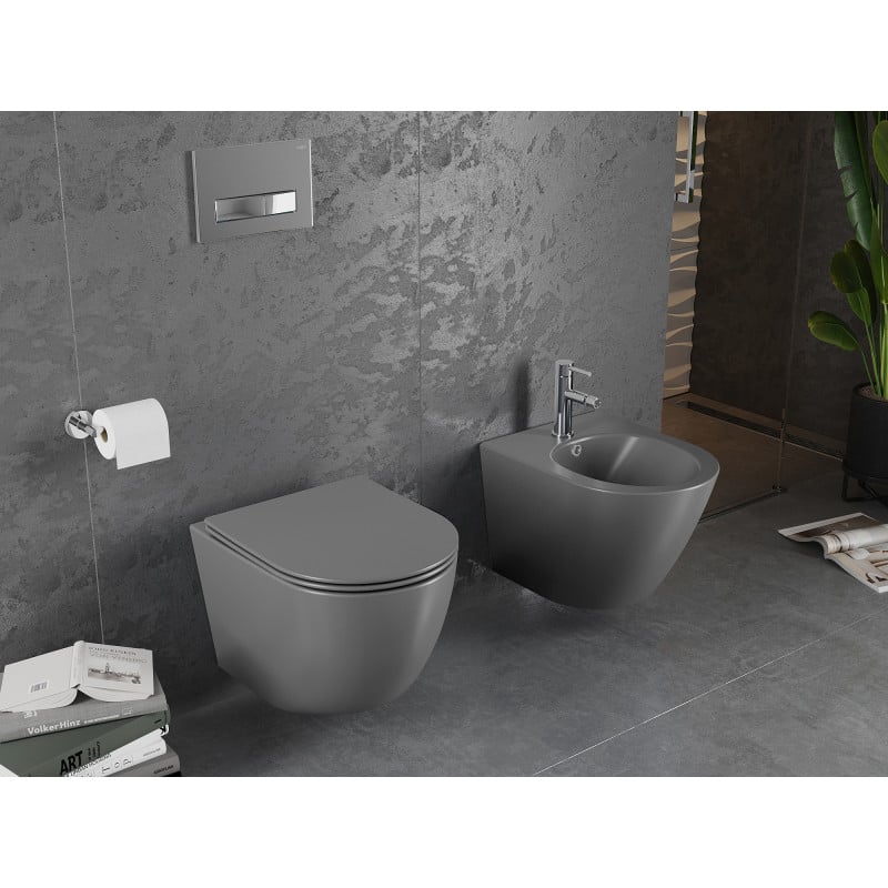 Mexen Lena WC-Schüssel Rimless mit langsam schließendem Slim-Sitz, Duroplast, dunkelgrau matt - 30224071