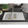 Mexen Matias Granitspüle 1,5 Becken mit Abtropffläche 900 x 505 mm, weiß, Siphon goldfarben - 6502901505-20-G