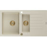 Mexen Matias Granitspüle 1,5-beckig mit Abtropffläche 900 x 505 mm, beige, goldener Siphon - 6502901505-69-G