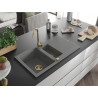 Mexen Matias Granitspüle 1,5-fach mit Abtropffläche 900 x 505 mm, grau, Siphon gold - 6502901505-71-G