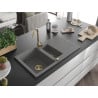 Mexen Matias Granitspüle 1,5-Kammer mit Abtropffläche 900 x 505 mm, grau, Siphon golden - 6502901505-71-G