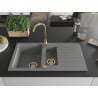 Mexen Matias Granitspüle 1,5-Kammer mit Abtropffläche 900 x 505 mm, grau, Siphon golden - 6502901505-71-G