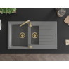 Mexen Matias Granitspüle 1,5-Kammer mit Abtropffläche 900 x 505 mm, grau, Siphon golden - 6502901505-71-G