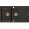 Mexen Matias Granitspüle 1,5-Becken mit Abtropffläche 900 x 505 mm, schwarz/gold metallisch, Siphon gold - 6502901505-75-G