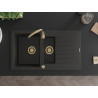 Mexen Matias Granitspüle 1,5-Becken mit Abtropffläche 900 x 505 mm, Schwarz/Gold Metallic, Goldener Siphon - 6502901505-75-G