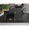Mexen Bruno Einbauspüle Granit 1-beckig mit Abtropffläche 795 x 495 mm, schwarz, goldener Siphon - 6513791010-77-G