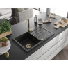 Mexen Bruno Einbauspüle Granit 1-beckig mit Abtropffläche 795 x 495 mm, schwarz, goldener Siphon - 6513791010-77-G