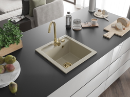 Mexen Vito Granitspüle 1-Becken 520 x 490 mm, beige, Siphon gold - 6503521000-69-G