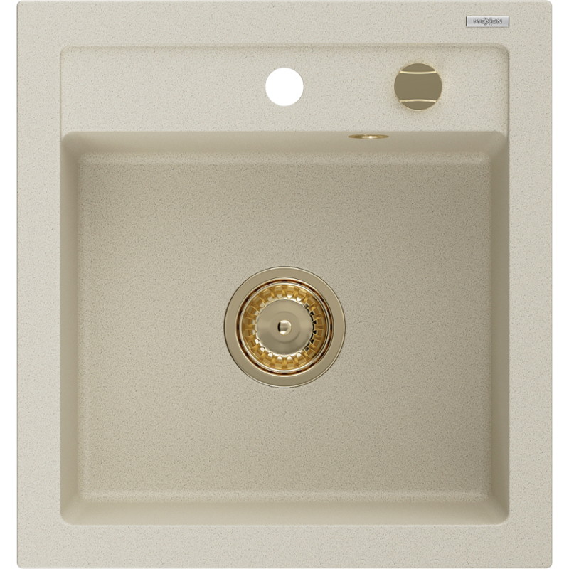 Mexen Vito Granitspüle 1-beckig 520 x 490 mm, beige, goldener Siphon - 6503521000-69-G