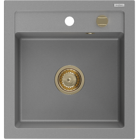 Mexen Vito Granitspüle 1-becken 520 x 490 mm, grau, goldener Siphon - 6503521000-71-G
