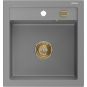 Mexen Vito Granitspüle 1-becken 520 x 490 mm, grau, goldener Siphon - 6503521000-71-G