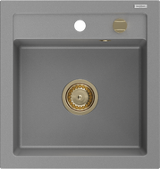 Mexen Vito Granitspüle 1-becken 520 x 490 mm, grau, goldener Siphon - 6503521000-71-G