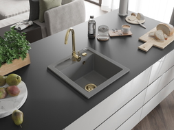 Mexen Vito Granitspüle 1-becken 520 x 490 mm, grau, goldener Siphon - 6503521000-71-G