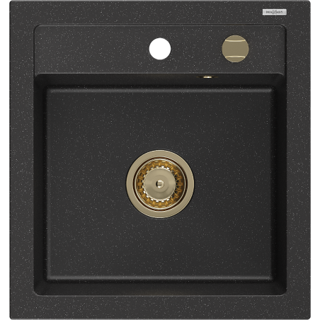Mexen Vito Granitspüle 1-Becken 520 x 490 mm, schwarz/silber metallic, Siphon gold - 6503521000-73-G