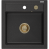 Mexen Vito Granitspüle 1-Becken 520 x 490 mm, schwarz/silber metallic, Siphon gold - 6503521000-73-G