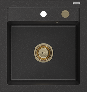Mexen Vito 1-Becken-Granit-Spüle 520 x 490 mm, Schwarz/Silbermetallic, Siphon Gold - 6503521000-73-G