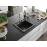Mexen Vito Granitspüle 1-Becken 520 x 490 mm, schwarz/silber metallic, goldener Siphon - 6503521000-73-G
