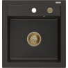 Mexen Vito Granitspüle 1-Becken 520 x 490 mm, schwarz/goldener Metallic, goldener Siphon - 6503521000-75-G