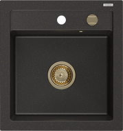 Mexen Vito Granit-Spüle 1-Becken 520 x 490 mm, schwarz/gold metallic, goldener Siphon - 6503521000-75-G