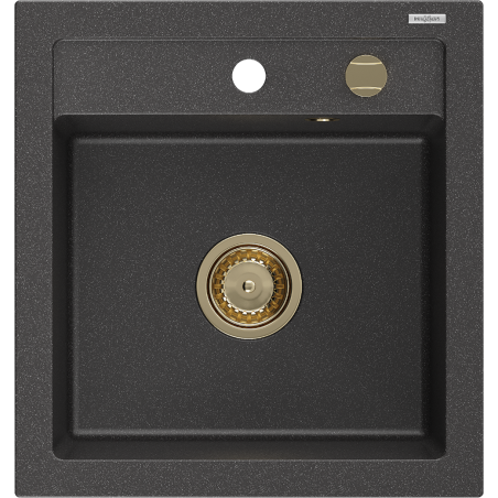 Mexen Vito Granitspüle 1-Becken 520 x 490 mm, schwarz gesprenkelt, goldener Siphon - 6503521000-76-G