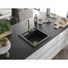 Mexen Vito Granitspüle 1-Becken 520 x 490 mm, schwarz, goldener Siphon - 6503521000-77-G