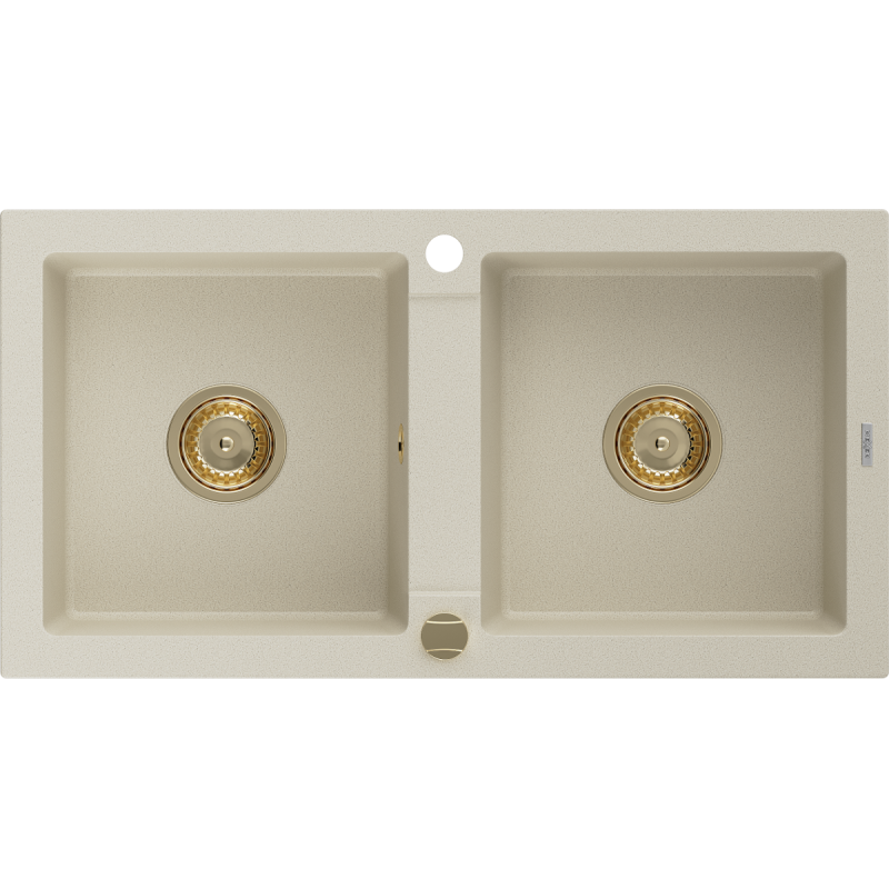 Mexen Mario Granitspüle 2-Kammer 820 x 436 mm, beige, goldener Siphon - 6504822000-69-G