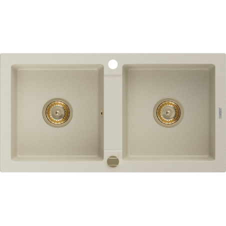 Mexen Mario Granitspüle 2-beckig 820 x 436 mm, beige, goldener Siphon - 6504822000-69-G