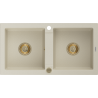 Mexen Mario Granitspüle 2-beckig 820 x 436 mm, beige, goldener Siphon - 6504822000-69-G