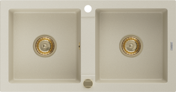 Mexen Mario Granitspüle 2-Kammer 820 x 436 mm, beige, goldener Siphon - 6504822000-69-G