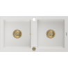 Mexen Mario Granitspüle 2-Kammern 820 x 436 mm, weiß, Siphon gold - 6504822000-20-G